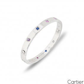 Cartier White Gold Coloured Stones Love Bracelet Size 17 B6036317